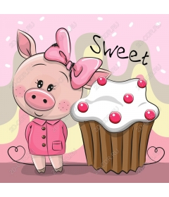  Cute cartoon Piglet and the cake