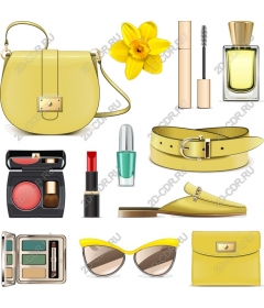 Yellow set of accessories to fashion and beauty