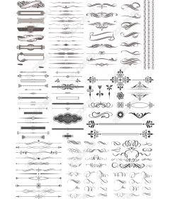 Набор винтажных клипартов: коллекция элегантных бордюров и завитушек