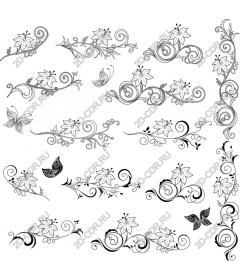 Floral quirkiness: elegant set of flowers and butterflies