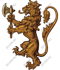 Regal lion with axe