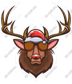 Stylish deer in sunglasses and a Santa hat