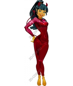  Bright red costume of the character