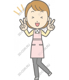 Cheerful woman in pink apron