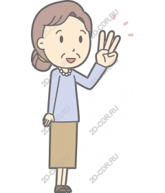 Cheerful woman with three fingers raised