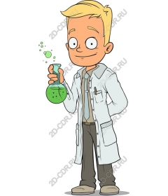 Funny scientist with flask