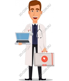  Modern doctor with laptop and medical suitcase