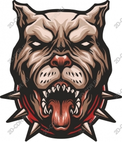 The snarling head of a pit bull