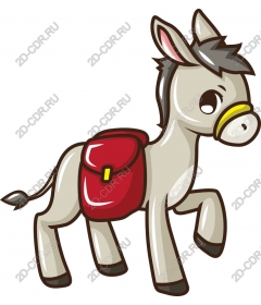 Playful cartoon donkey with a saddle bag