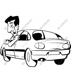 Funny character driving a car