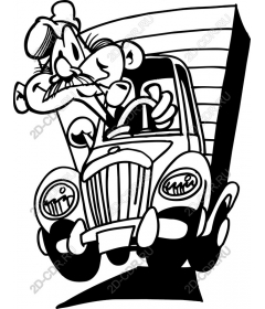  A whimsical character of a classic car