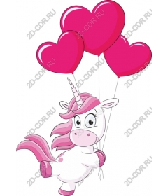  Cute unicorn carrying balloons in the shape of a heart