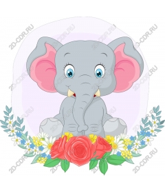  Cute cartoon elephant with a flower arrangement