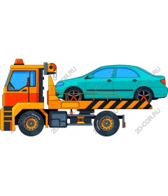 Яркий эвакуатор с бирюзовым автомобилем