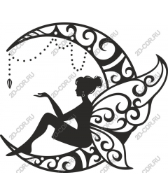 Whimsical fairy on a Crescent moon