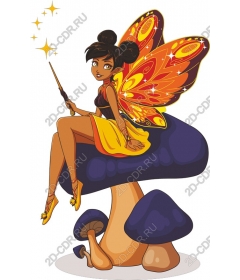 Whimsical fairy sitting on the mushroom