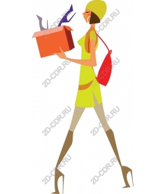 The woman in the style of "fashionista" with a box for shopping