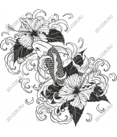 Intricate fish and hibiscus