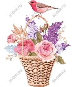  Charming flower basket with pink bird