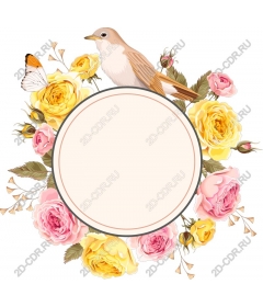  Elegant floral frame with birds and butterflies
