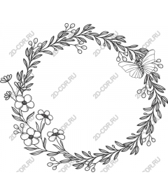Flower wreath with a butterfly