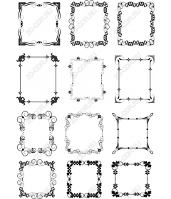 Черно-белая декоративная рамка, набор клипартов