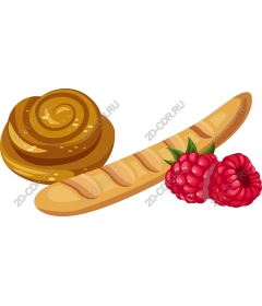 Pastry Delights - cinnamon roll, baguette and raspberries