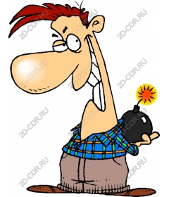 Funny cartoon character with a bomb