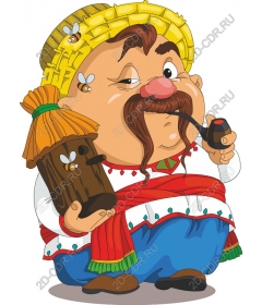 Cheerful farmer with a beehive