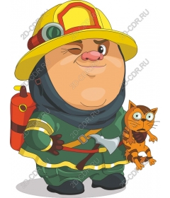 Bizarre cartoon fireman with a cat