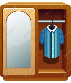 Wooden Cabinet with blue striped shirt