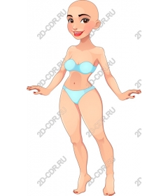 Funny bald character in Aqua bikini