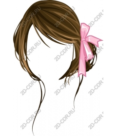  Charming brown hair with pink bow