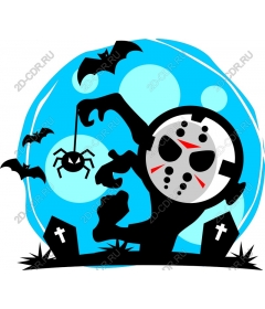 Eerie figure in a mask with spider for Halloween