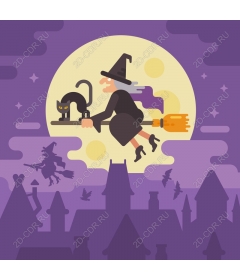  Fancy witch and cat for Halloween