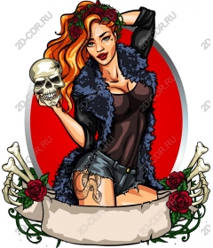  Ferocious female skull and roses