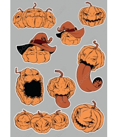 Set of cliparts with pumpkin characters-Halloween