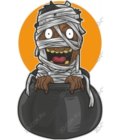 Playful cartoon mummy in the boiler