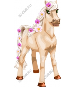Whimsical horse with blooming orchids