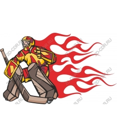 Dynamic hockey goalie with fire