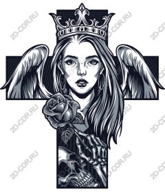 Gothic angel - Crowned woman with wings and rose