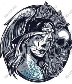  Daring woman with skull and roses