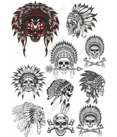 Native American Skull Clipart Set - 10 unique images