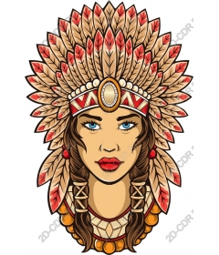  A woman from the tribe in a headdress of feathers