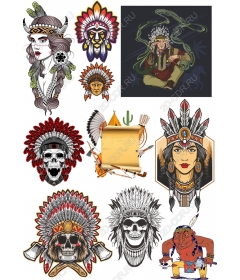 A set of cliparts featuring Native American culture