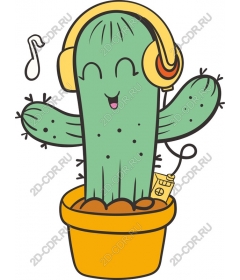  Happy cactus with headphones