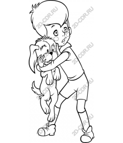 Playful boy hugging a dog