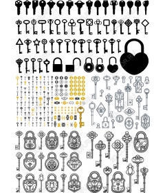 Набор старинных и современных ключей и замков