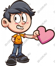 Cheerful boy holding a heart