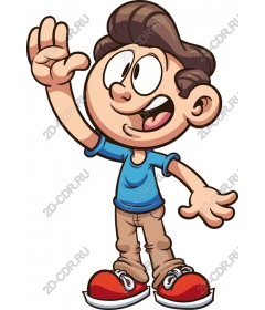 Funny cartoon boy waving his hand
